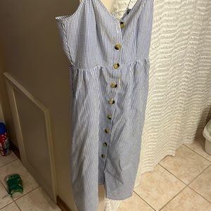 Striped blue and white knee length dress